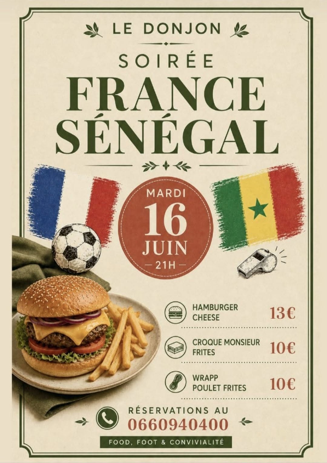 Soirée France Sénégal au Donjon le mardi 16 juin à 21h