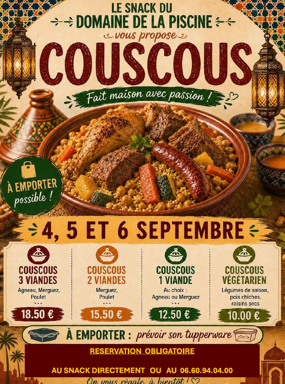 Couscous maison proposé au Snack du Domaine les 4, 5 et 6 septembre